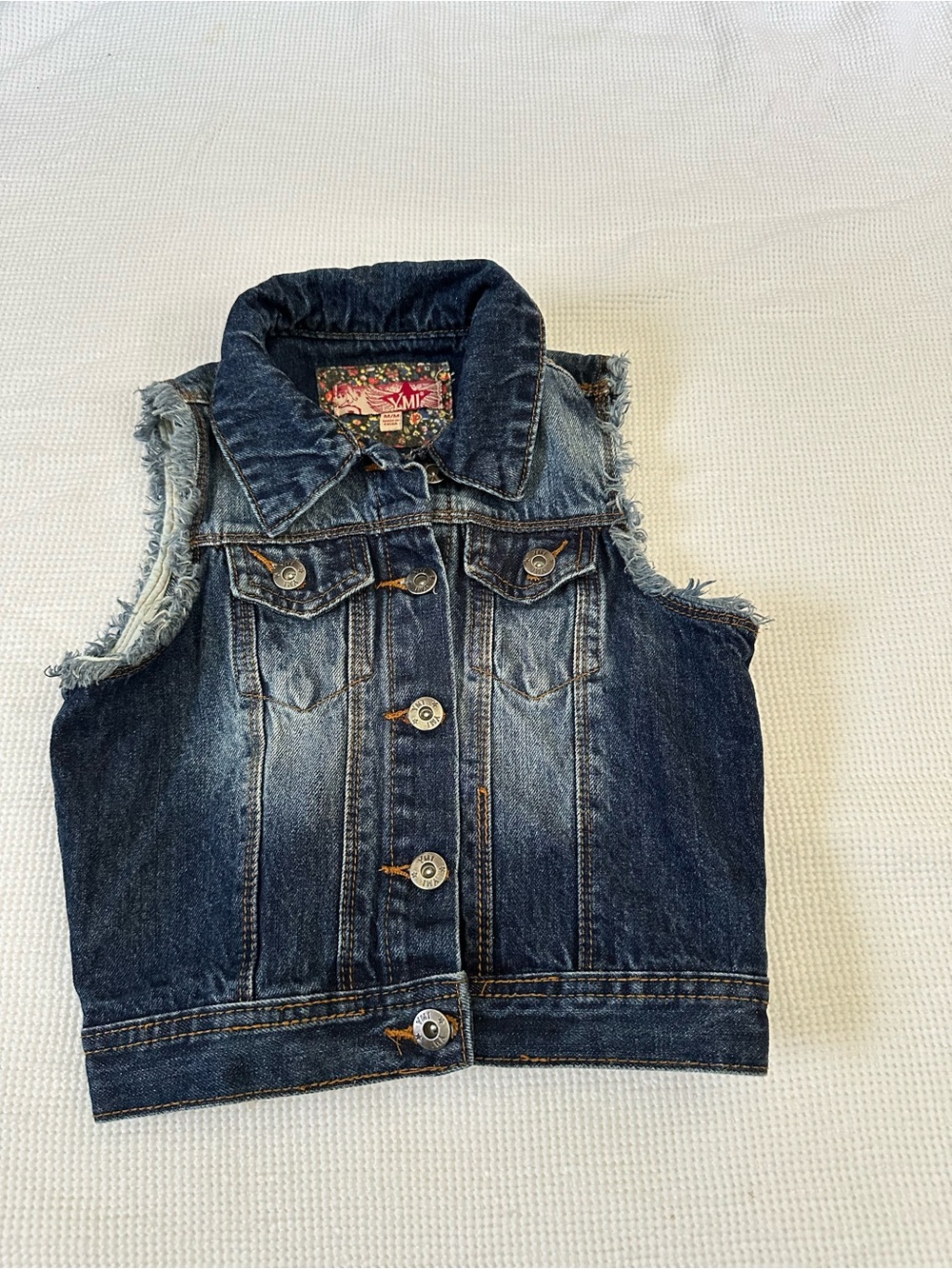 Girls Dark Blue Distressed Denim Vest - Sleeveless Jean Jacket